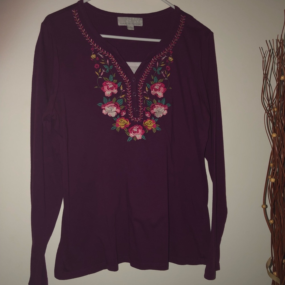 Long sleeve purple floral pattern top